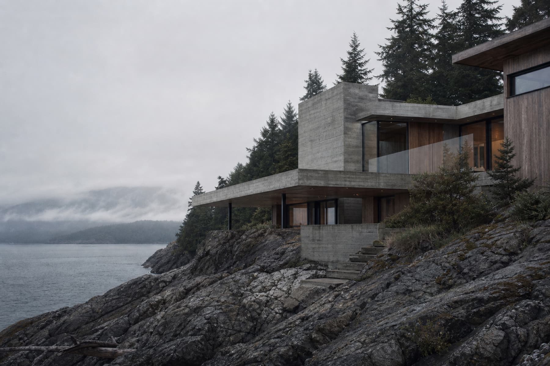 Conceptual concrete and cedar coastal residence